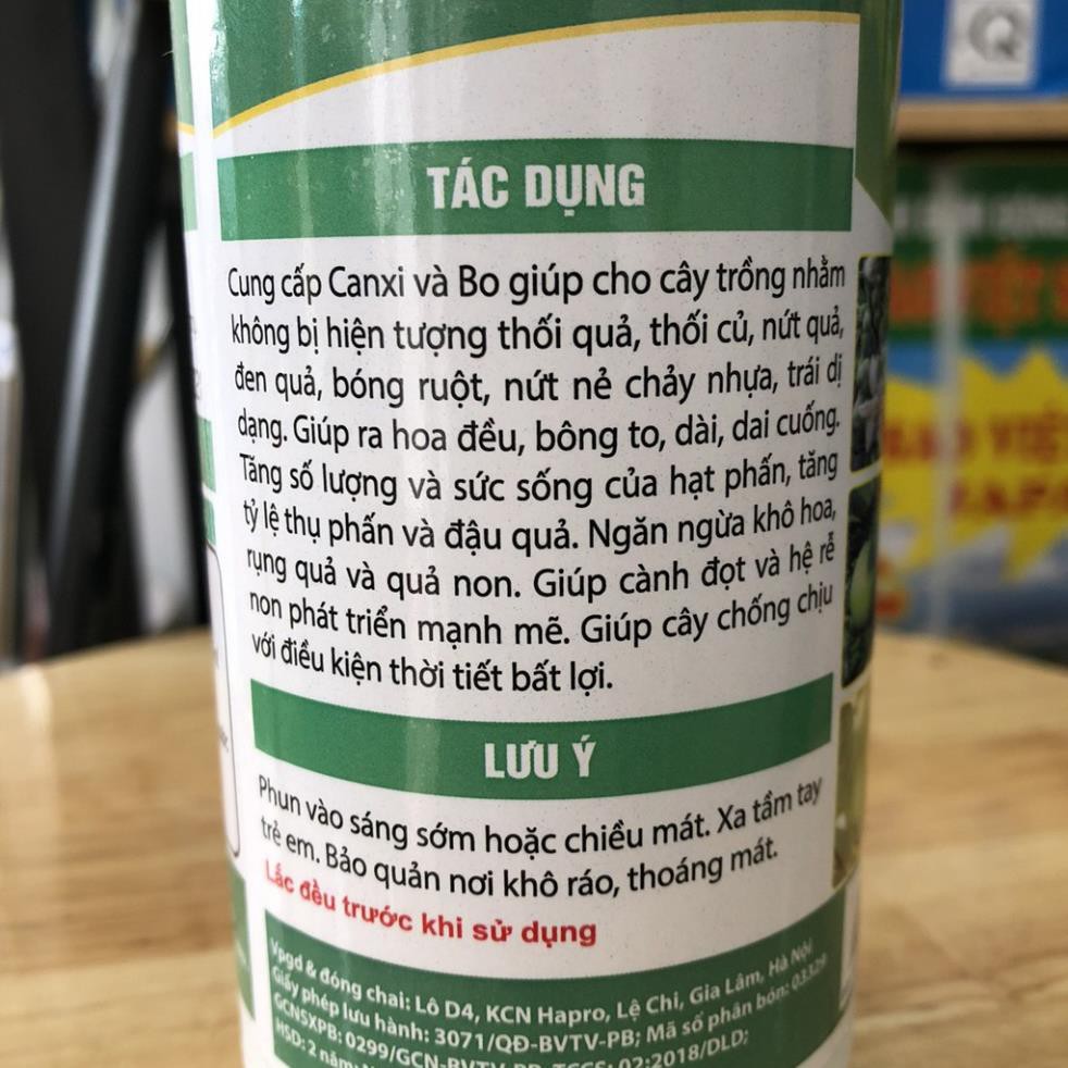 Phân bón vi lượng SIÊU CANXI BO 480ml làm dai cuống, chống rụng hoa rụng trái, thối trái, cứng cây xanh lá, quả đẹp