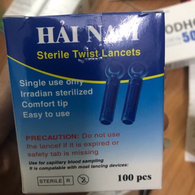 Kim chích máu thử tiểu đường Hải Nam. Dụng cụ lấy máu dùng cho các loại máy đo đường huyết - Hộp 100 kim