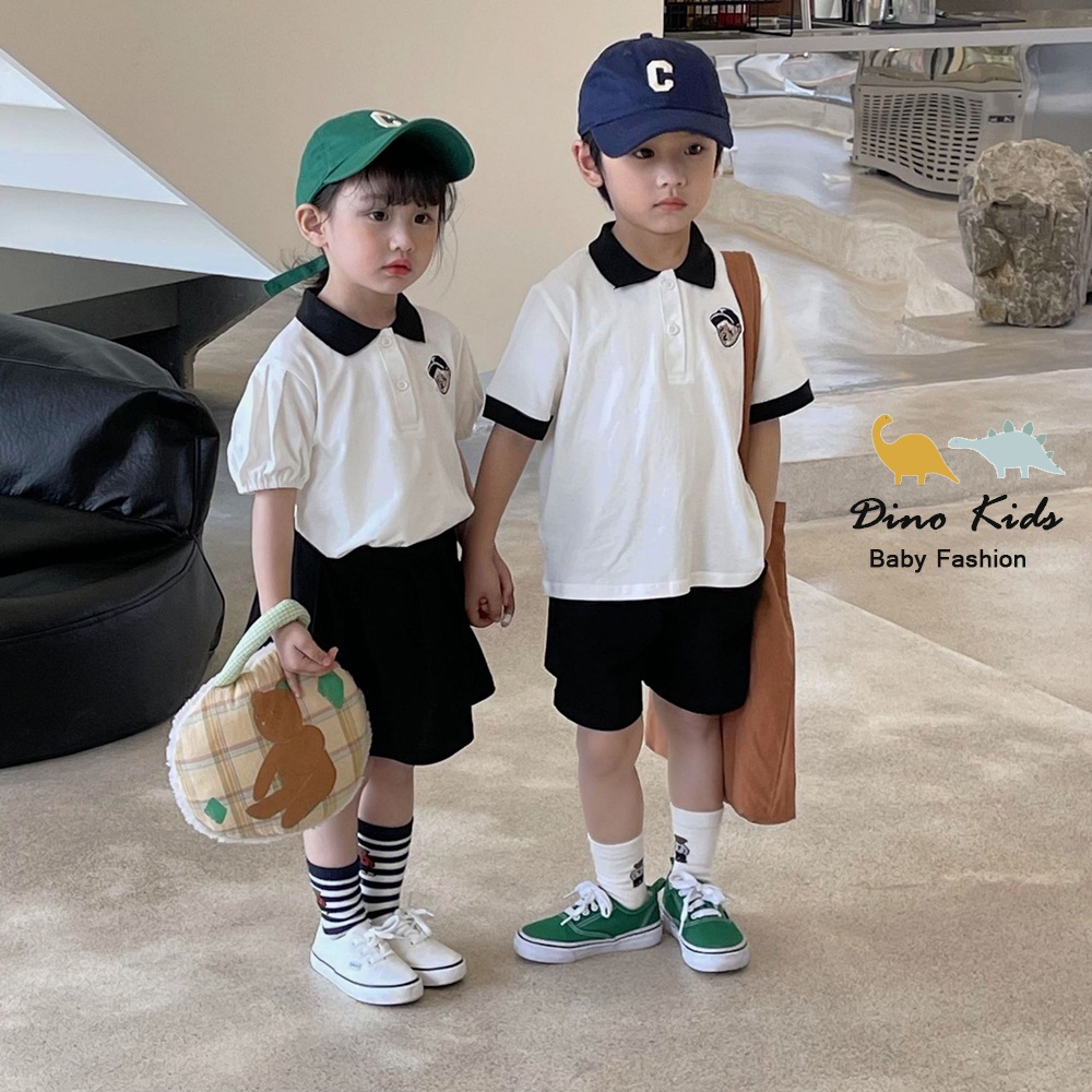 Đồng phục học sinh bé trai bé gái, sét áo polo kèm quần bé trai  bộ áo cổ bẻ gấu L.A cho bé trai, bé gái size 8-30kg