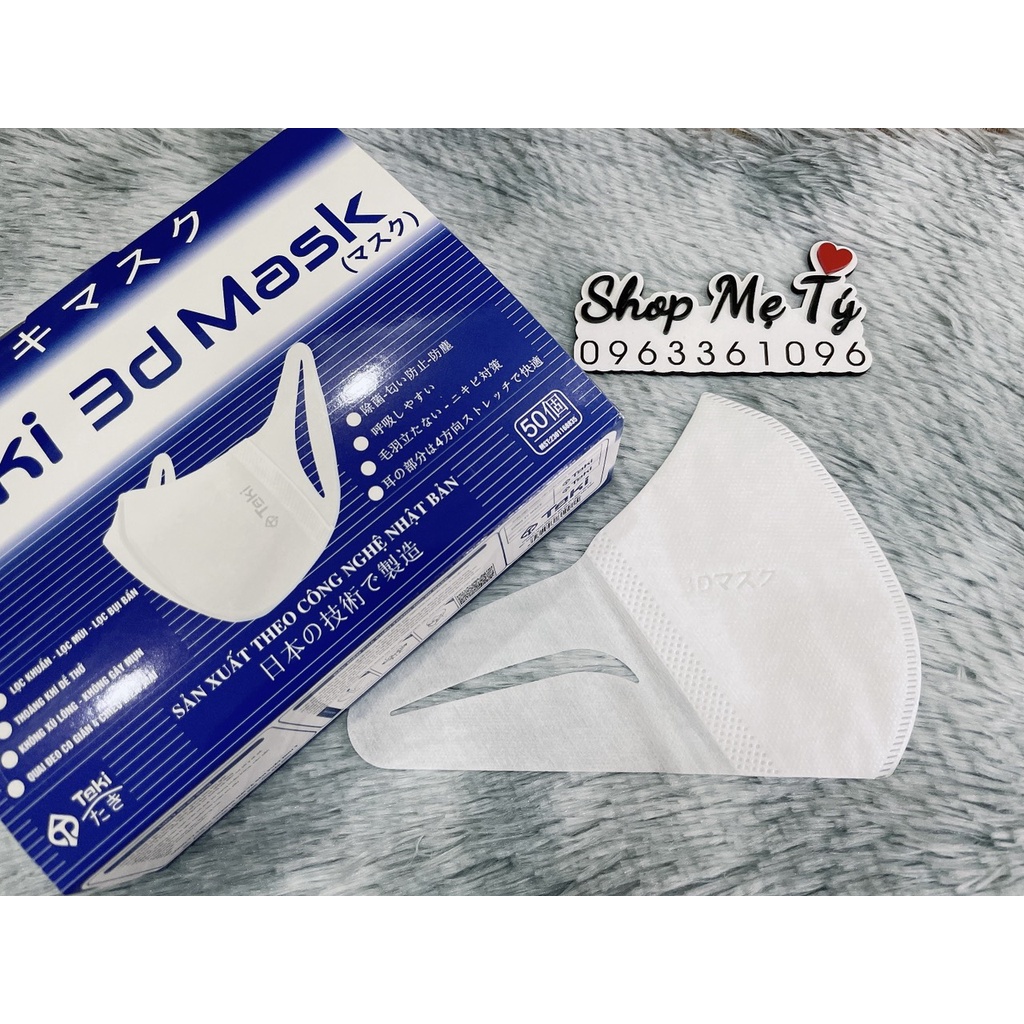 Khẩu trang y tế 3D mask người lớn Taki / Moji Hộp 50 cái kháng khuẩn, ngăn ngừa bụi, chống tia UV