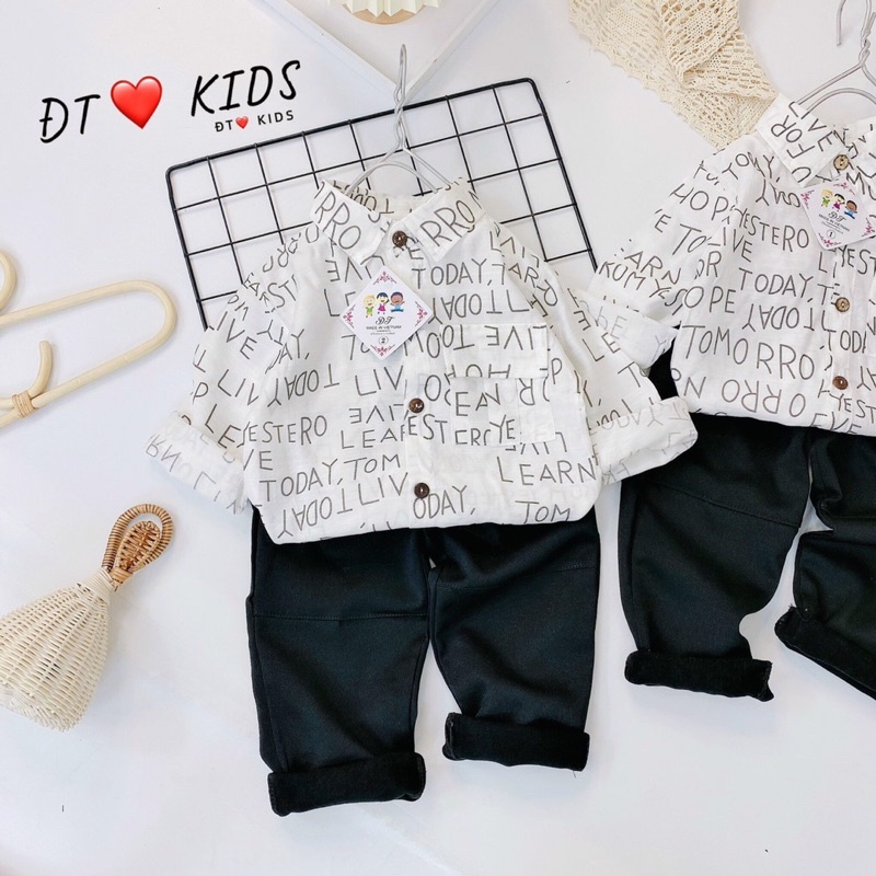 Bộ sơ Mi Cho Bé Từ 8-22kg ❤️ Áo chất Thô Mềm quần vải Nhung chéo siêu đẹp