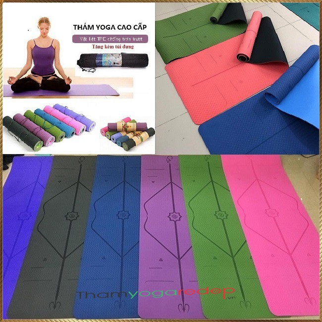 Thảm Tập Yoga Định Tuyến,Thảm Tập Gym Định Tuyến, Thảm yoga TPE Cao Cấp 2 Lớp 6mm Loại I Chống Trượt(Tặng Kèm Túi).