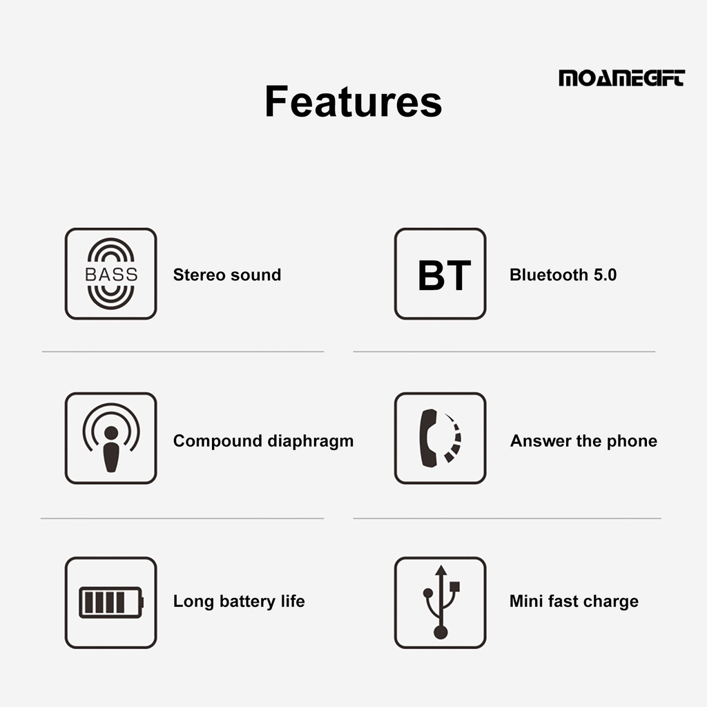 moamegift TWS Rechargeable Wireless Bluetooth 5.0 Dynamic In-ear Earphone Ear Loop Earbuds