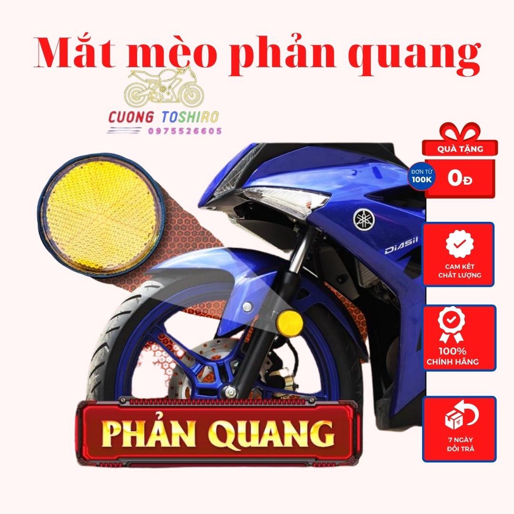 Mắt mèo phản quang siêu sáng gắn cho mọi dòng xe kiểu màu xanh đỏ bạc vàng lắp trước sau xe bảo hành (giá 1 đôi) 1 năm