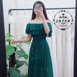 Đầm maxi trễ vai 2 tầng bèo xẻ tà [Kèm hình thật 100%]