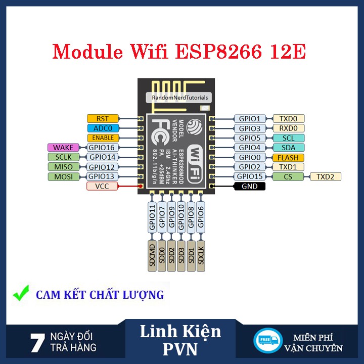✅ [BẢO HÀNG 6 THÁNG] Module thu phát wifi ESP8266 12E/12F  dành cho sinh viên lập trình | BigBuy360 - bigbuy360.vn