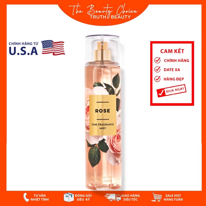 Xịt thơm toàn thân Bath &amp; Body Works - ROSE (236mL)