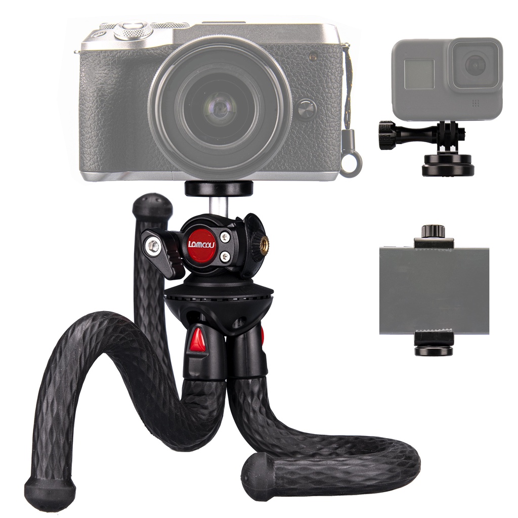 Tripod máy ảnh Lammcou có giá đỡ điện thoại xoay 360 độ kiểu bạch tuộc