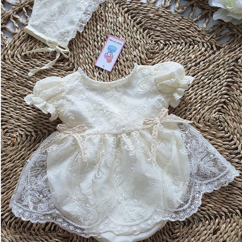 Váy voan bé gái sơ sinh kèm nón MINTSCLOSET Mint's Closet màu kem 1 2 3 tuổi - BV7026 - BV7027 - BV7028