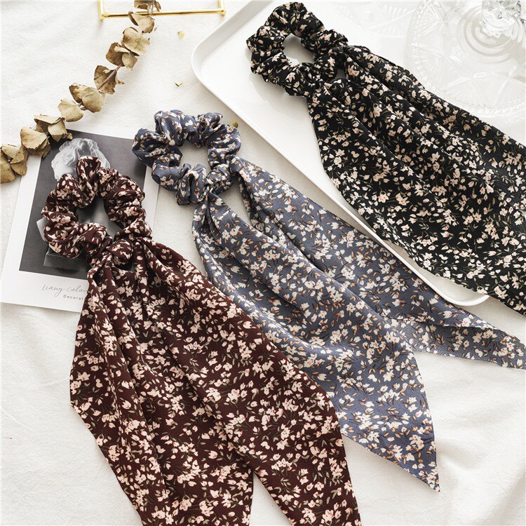 Scrunchies Hot Trend Phong Cách Nhật Bản Cột Tóc Vải Hoa Xinh Xắn