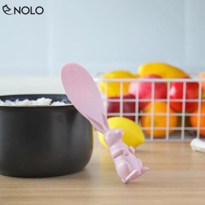 Muỗng Múc Xới Cơm Có Đế Đứng Hình Chú Thỏ Chất Liệu Nhựa Lúa Mì Thiên Nhiên An Toàn