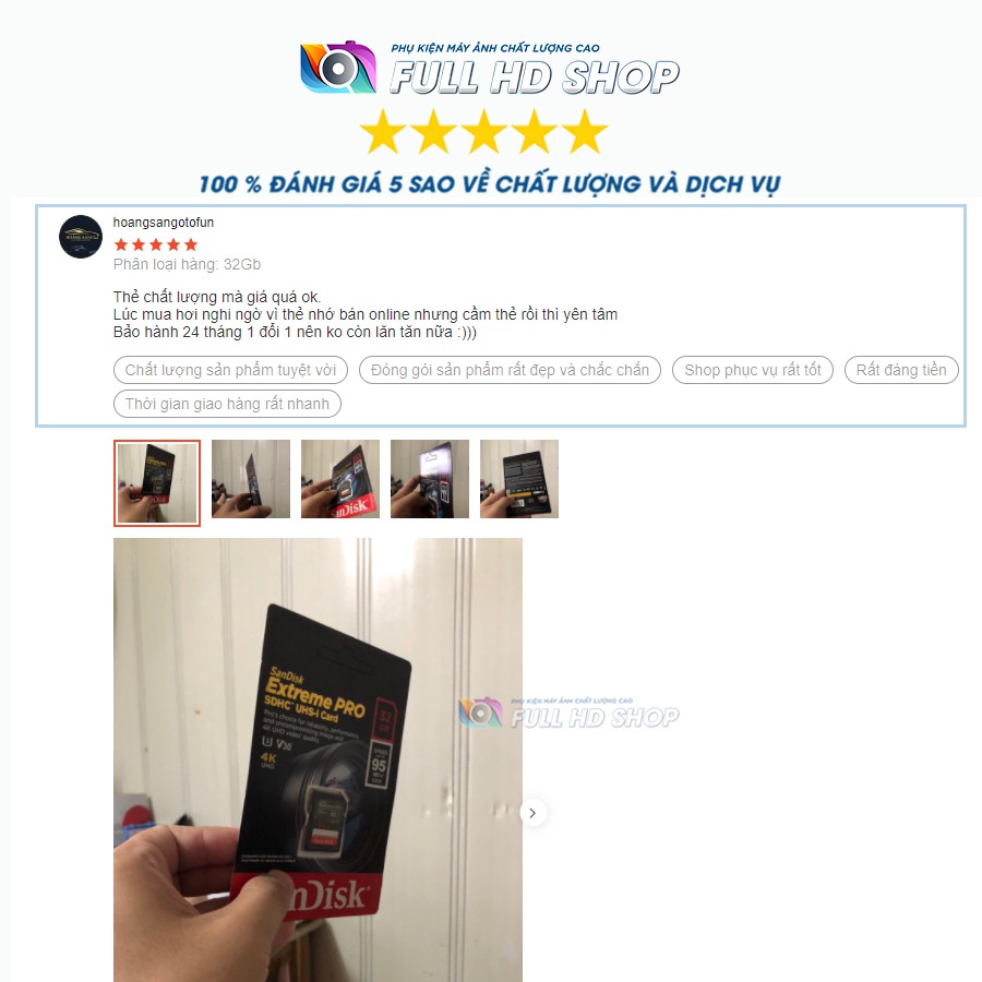 Thẻ nhớ SD Sandisk 32Gb/64Gb/128Gb tốc độ cao 95 Mb/s - FullHDShop | BigBuy360 - bigbuy360.vn