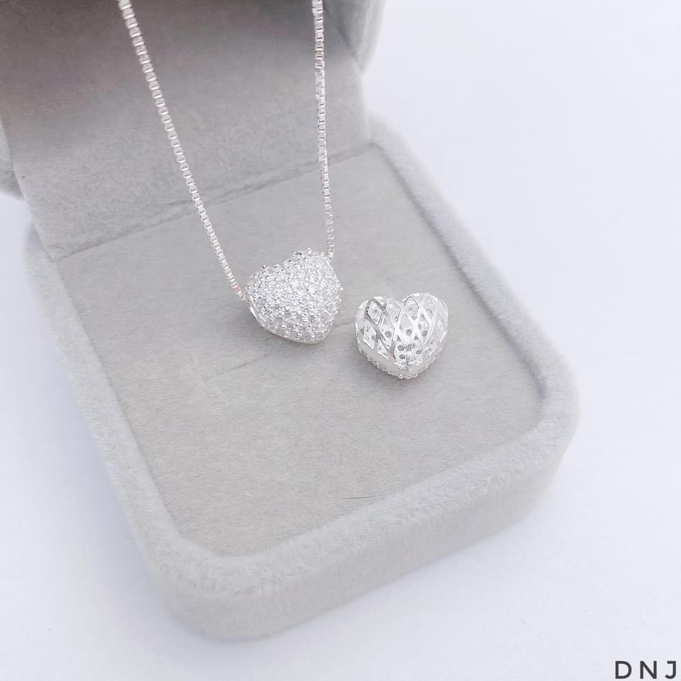 Dây chuyền nữ bạc thật mặt tim phay đính đá sáng đẹp - Kho sỉ bạc Nhất Linh