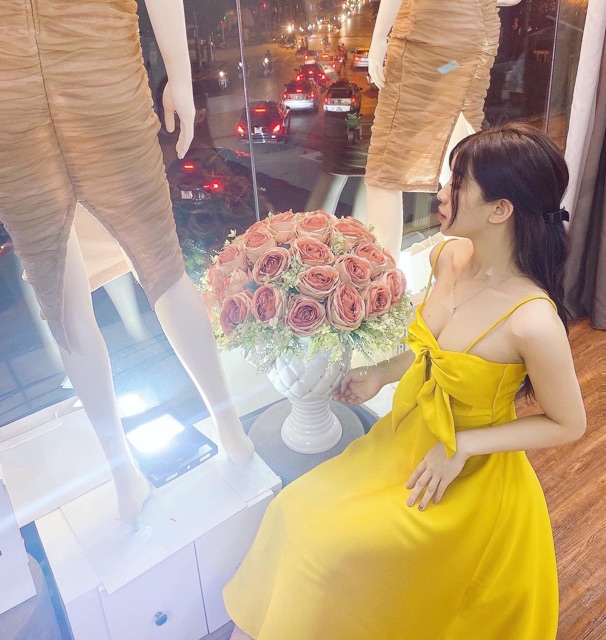 Đầm xoè 2 dây xoắn nơ | BigBuy360 - bigbuy360.vn