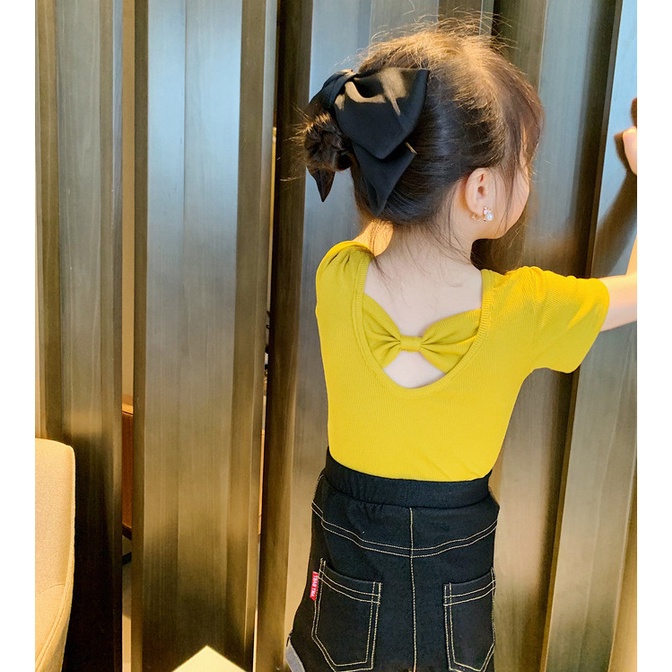 Áo Thun Cotton Thắt Nơ Phong Cách Hàn Quốc Cho Bé Gái 1-7 Tuổi