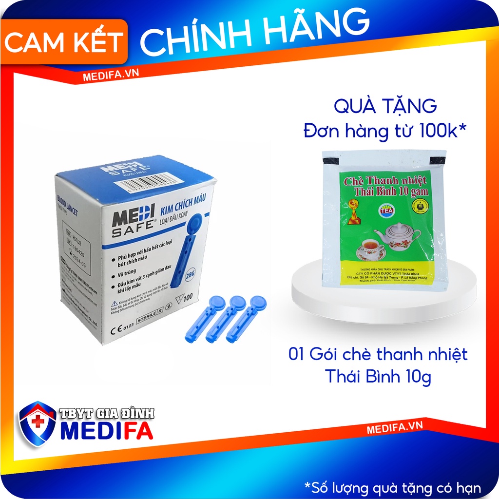 MEDISAFE Hộp Kim chích máu đường huyết, vô trùng, đầu xoay vát 3 cạnh giảm đau và bớt sưng Blood lancet Twist Type