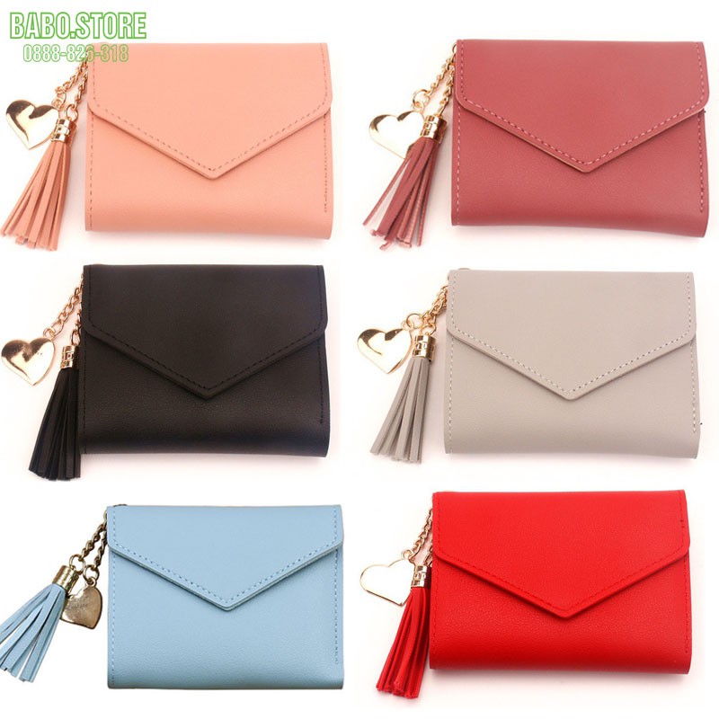 Ví ngắn tua rua cầm nhiều ngăn đựng, Bóp mini kiểu dáng  bì thư siêu hot, phong cách hàn quốc, giá rẻ babo.store