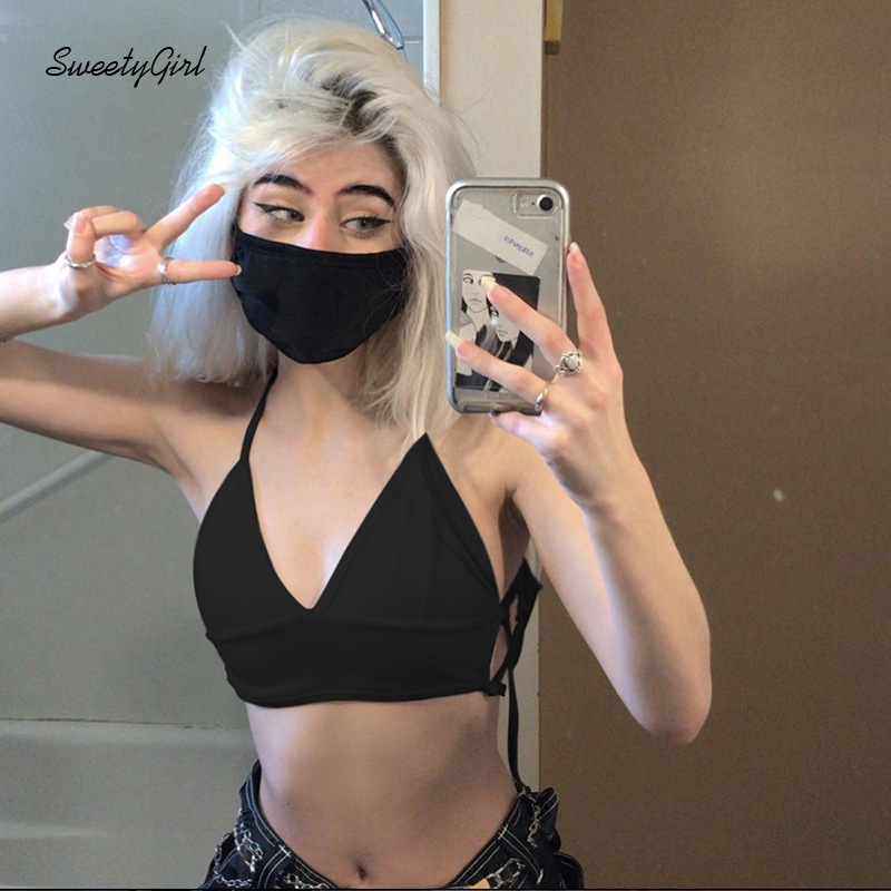 Áo tank top cổ chữ V hở lưng màu trơn quyến rũ thời trang cho nữ