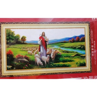 Tranh thêu chữ thập Chúa Zesu và đàn cừu 1m47 (chưa thêu) A979