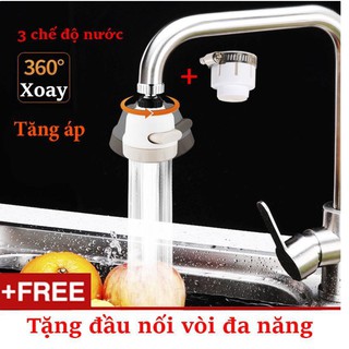 Đầu Vòi Tăng Áp Điều Hướng 360 Độ Với 3 Chế Độ Chảy Tiết Kiệm Nước + Đầu Nối Vòi Nước Đa Năng ( Loại Xịn ) Áp Suất Nước