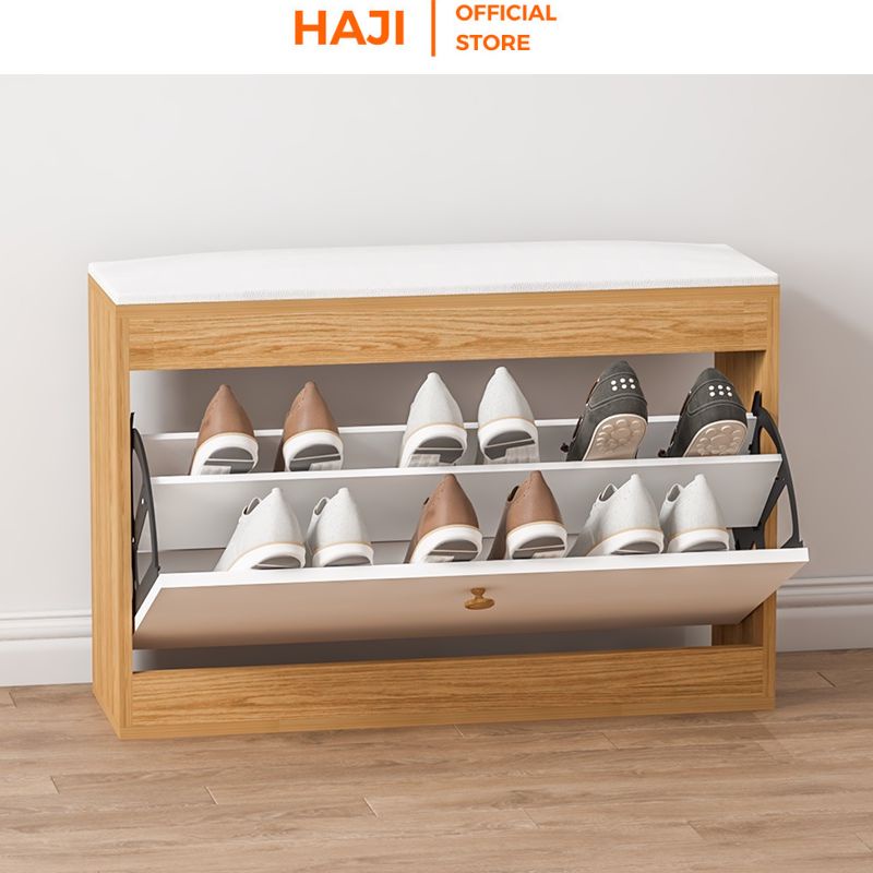 Tủ giày cánh lật hiện đại thương hiệu HAJI có đệm ngồi xỏ giày tiện lợi A102