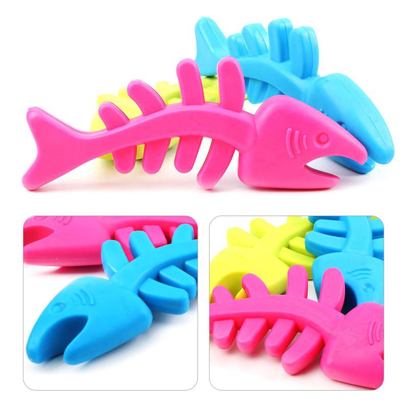Đồ chơi cho chó gặm sạch răng hình xương cá Kún Miu chất liệu cao su an toàn nhiều màu sắc