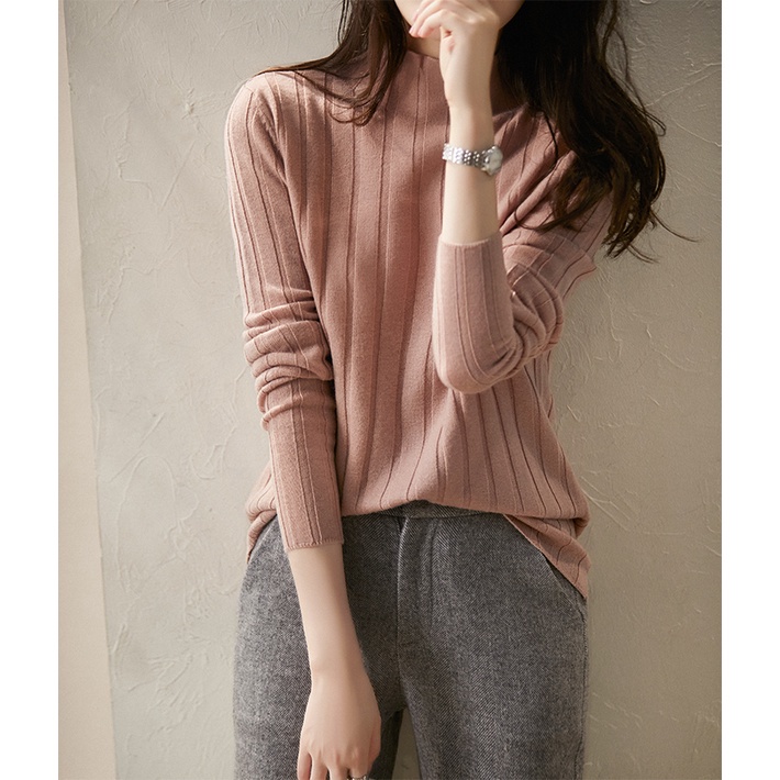 Áo len tay dài cổ lọ màu sắc đơn giản