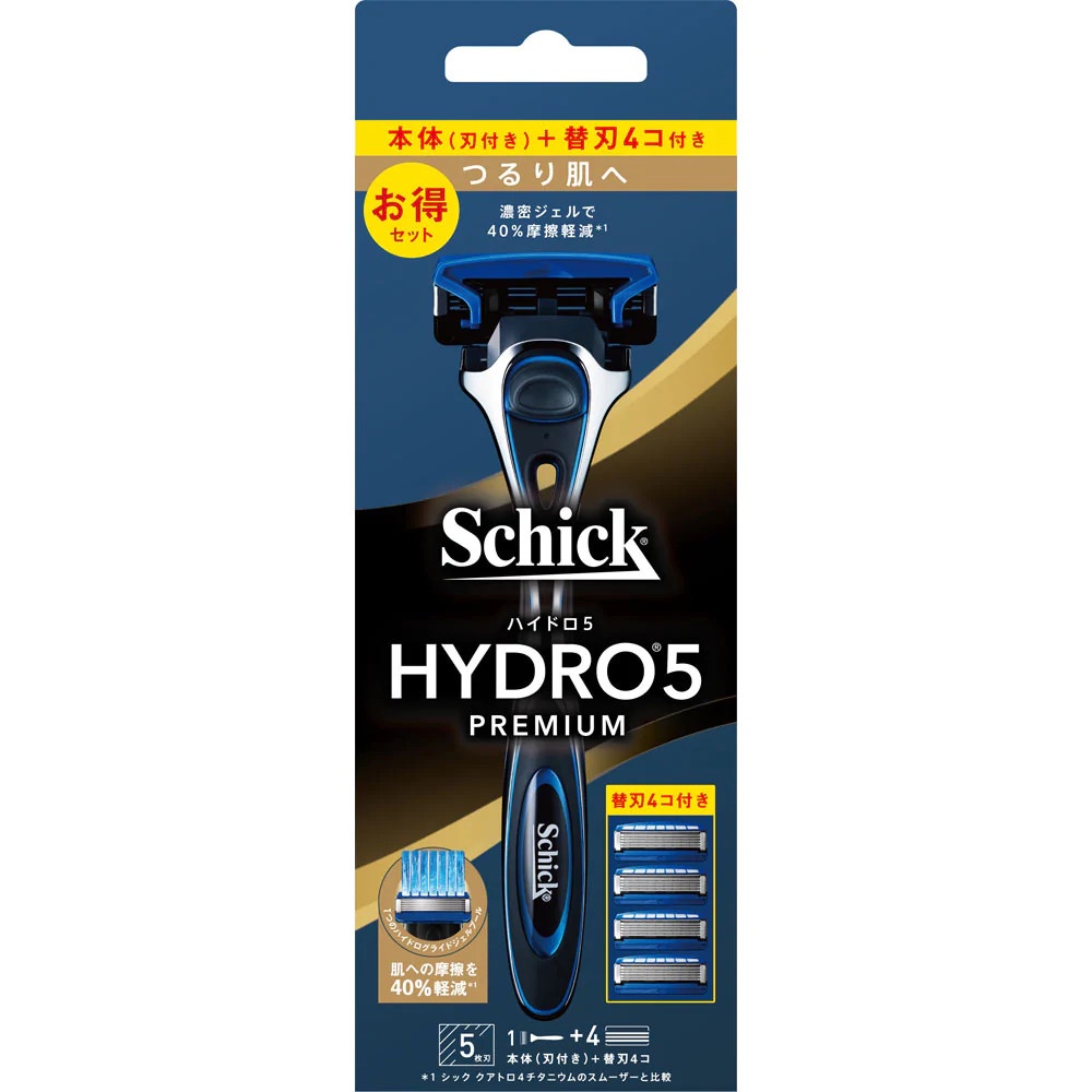 Bộ Dao Cạo Râu Và 5 Lưỡi Dao Cạo Thay Thế Schick Hydro 5 Premium - Nhật Bản