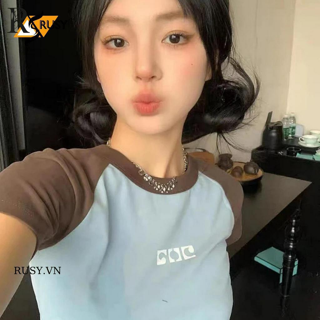 Áo Baby Tee Chất Cotton Co Giãn ,Áo Thun Form Fit Phối Tay RUSY