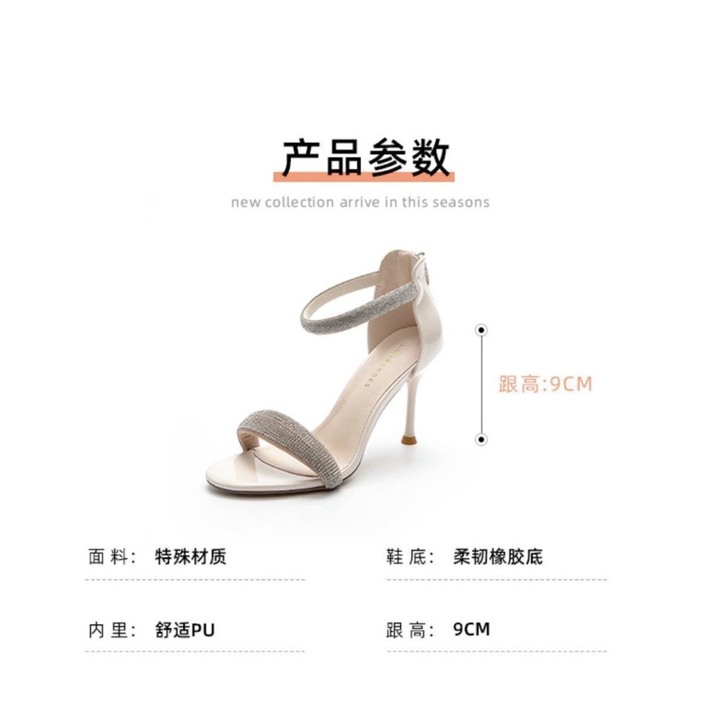 Giày Cao Gót Đính Đá Màu Đen Quyến Rũ Thời Trang Hè 2022 Cho Nữ