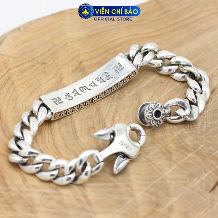 Lắc tay bạc nam khắc Lục Tự Đại Minh Chân Ngôn chữ Vạn chất liệu bạc Thái 925 thương hiệu Viễn Chí Bảo L100638
