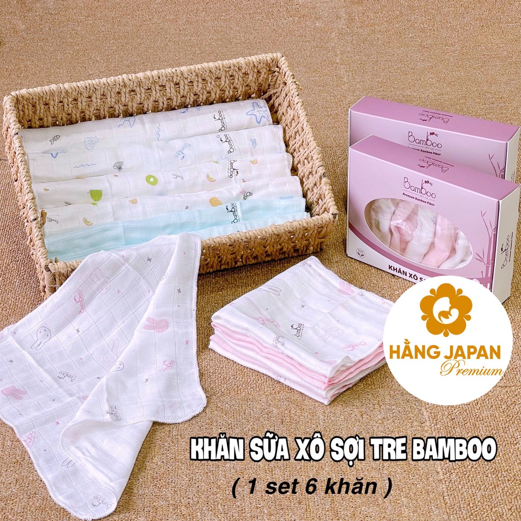 Khăn sữa sợi tre cho bé Bamboo ( hộp 6 cái ) màu sắc cho bé tra bé gái hàng chính hãng