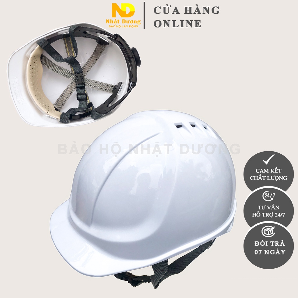 Mũ bảo hộ lao động có lỗ thoát khí HPN09 khóa vặn màu trắng vàng đỏ xanh, Nón bảo hộ lao động Nhật Dương