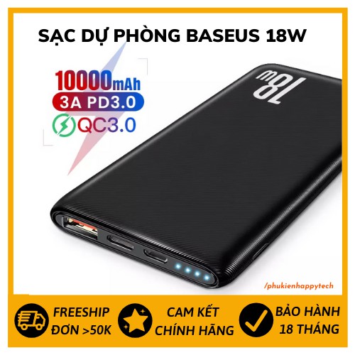 Sạc dự phòng siêu nhanh Baseus Bipow 10000mAh Sạc nhanh PD3.0 QC3.0