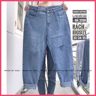 [Big Size 33~35] Quần Baggy Rách 1 Đùi Đủ Màu - Form To Dài - Lưng Siêu Cao 2 Nút