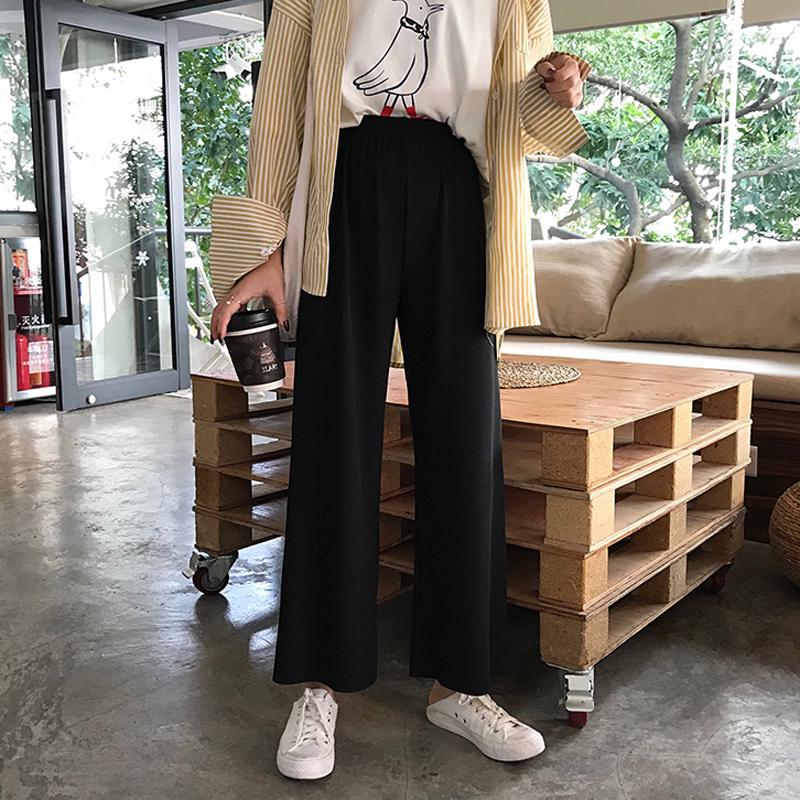 Hàng mới v sense pants Leg pants summer loose high pants Korean pants waist point Pants student bobbin nine Wide Spring and drop straight casual women's Black