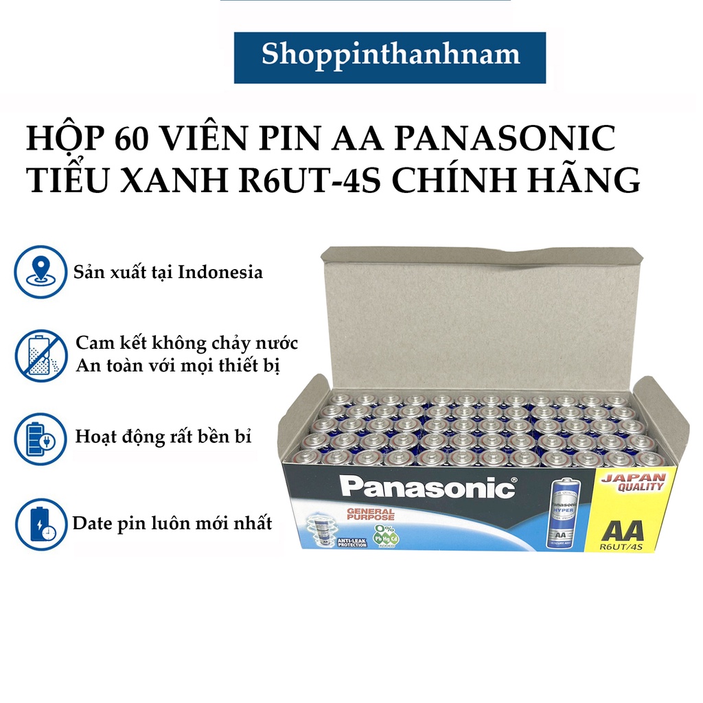 Hộp 60 Viên Pin AA Panasonic Hyper R6UT Tiểu Xanh Chính Hãng