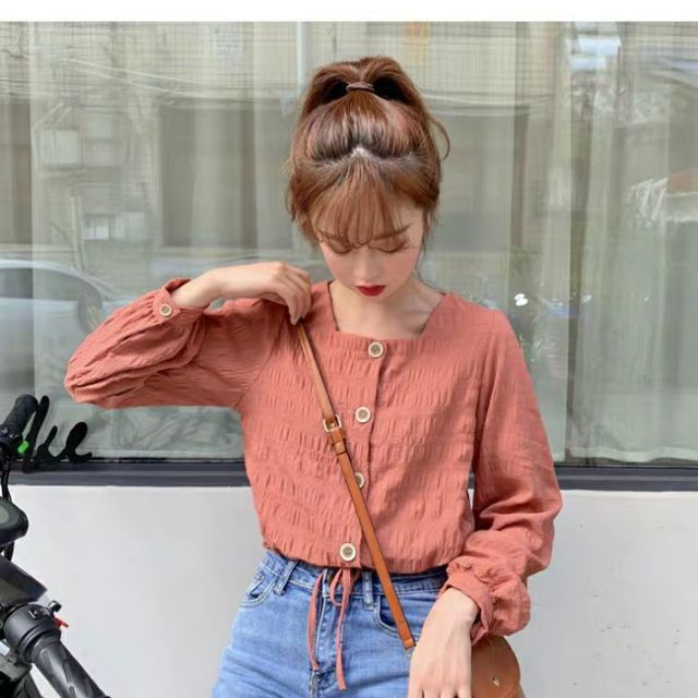 Áo Croptop cổ vuông tay dài xinh xắn cho các nàng/Áo Croptop cổ vuông tay dài xinh xắn cho các nàng/Áo Croptop cổ vuông