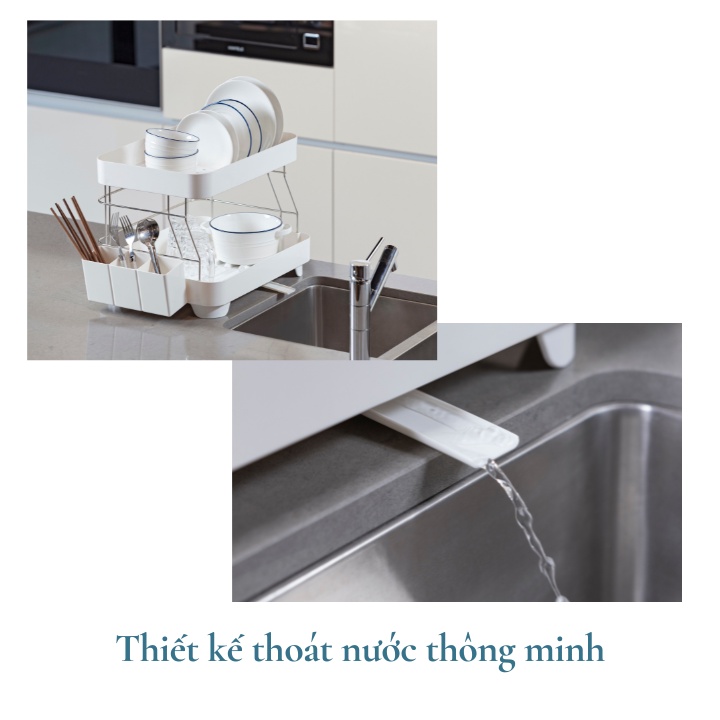 Kệ chén bát 2 tầng inochi, thiết kế rãnh thoát nước xoay 360 độ, chất liệu nhựa dễ lau chùi, bền đẹp