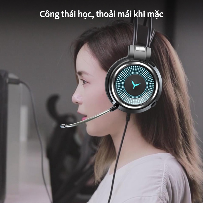 Tai nghe trong tai có micrô, hệ thống đèn RGB, thiết kế thời trang, nhẹ, thoải mái khi đeo, không gây tiếng ồn