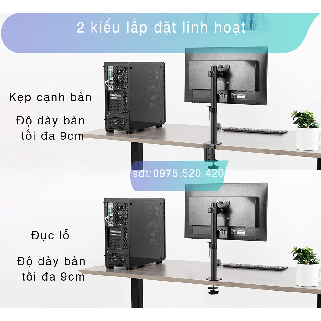 M051 - Giá Treo Màn Hình Máy Tính/ Giá Đỡ Màn Hình Kẹp Bàn/ Đục lỗ [Màn hình 17 – 27 Inch] [ Rẻ Hơn NB F80 / NB H100/ NB