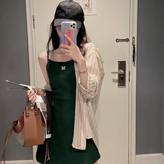 【ZHELIHANGFEI】 / Đầm Hai Dây Dệt Kim Ôm Dáng Thêu Họa Tiết Bướm Rỗng Phong Cách Sang Trọng Mùa Hè 2022 Quyến Rũ Cho Nữ