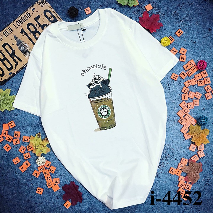 Áo Thun Nữ Tay Ngắn Có Size In Hình Ly Nước Chocolate Coffee ATN4452