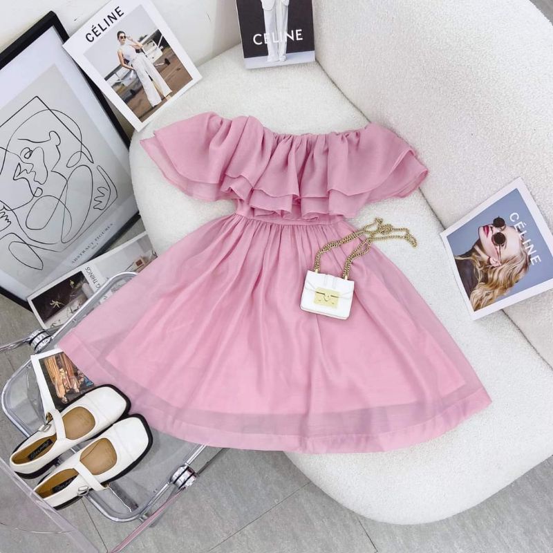 Đầm voan tơ bẹt vai 3 màu