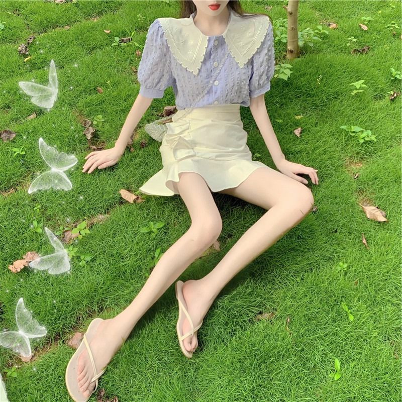 Áo sơ mi nữ tay ngắn dáng rộng phong cách Hàn Quốc
