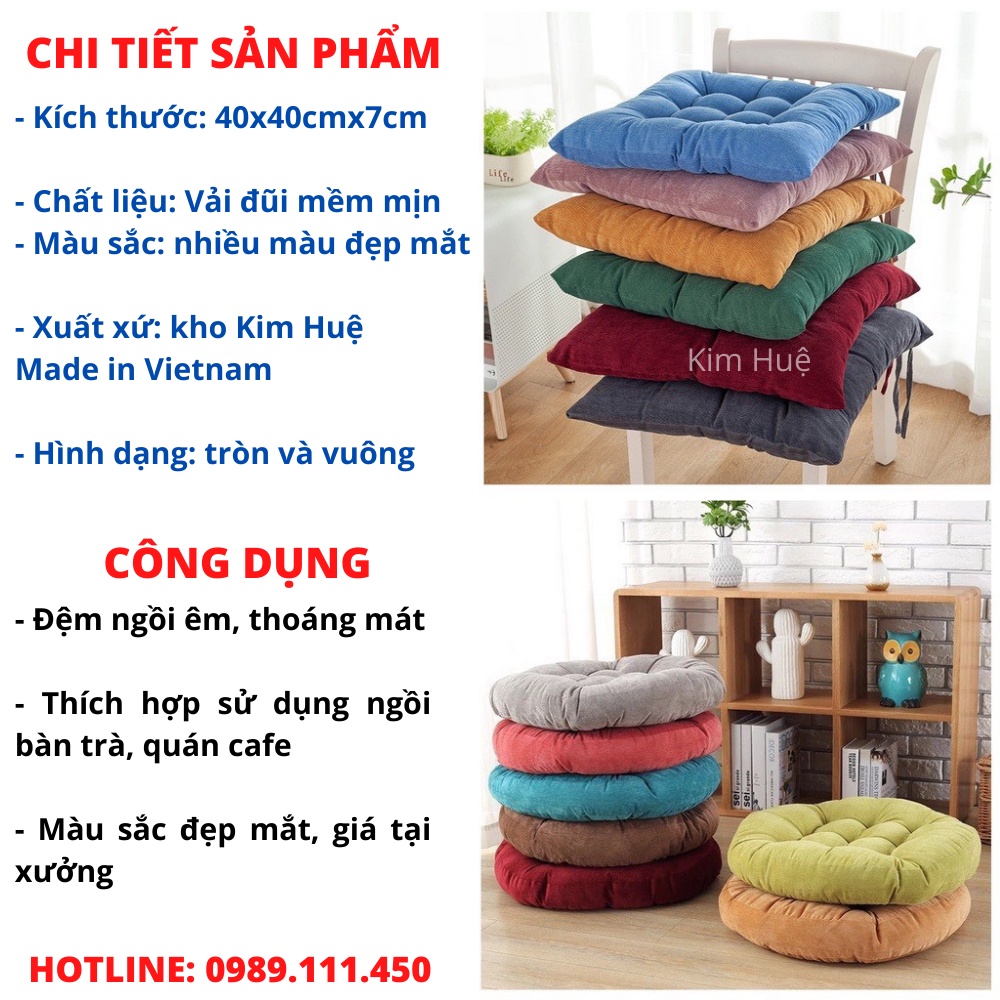 Đệm ngồi bệt tròn, thảm ngồi bệt lót ghế văn phòng, gối lót mông vuông ngồi bàn trà nhật 40x40cm Kim Huệ