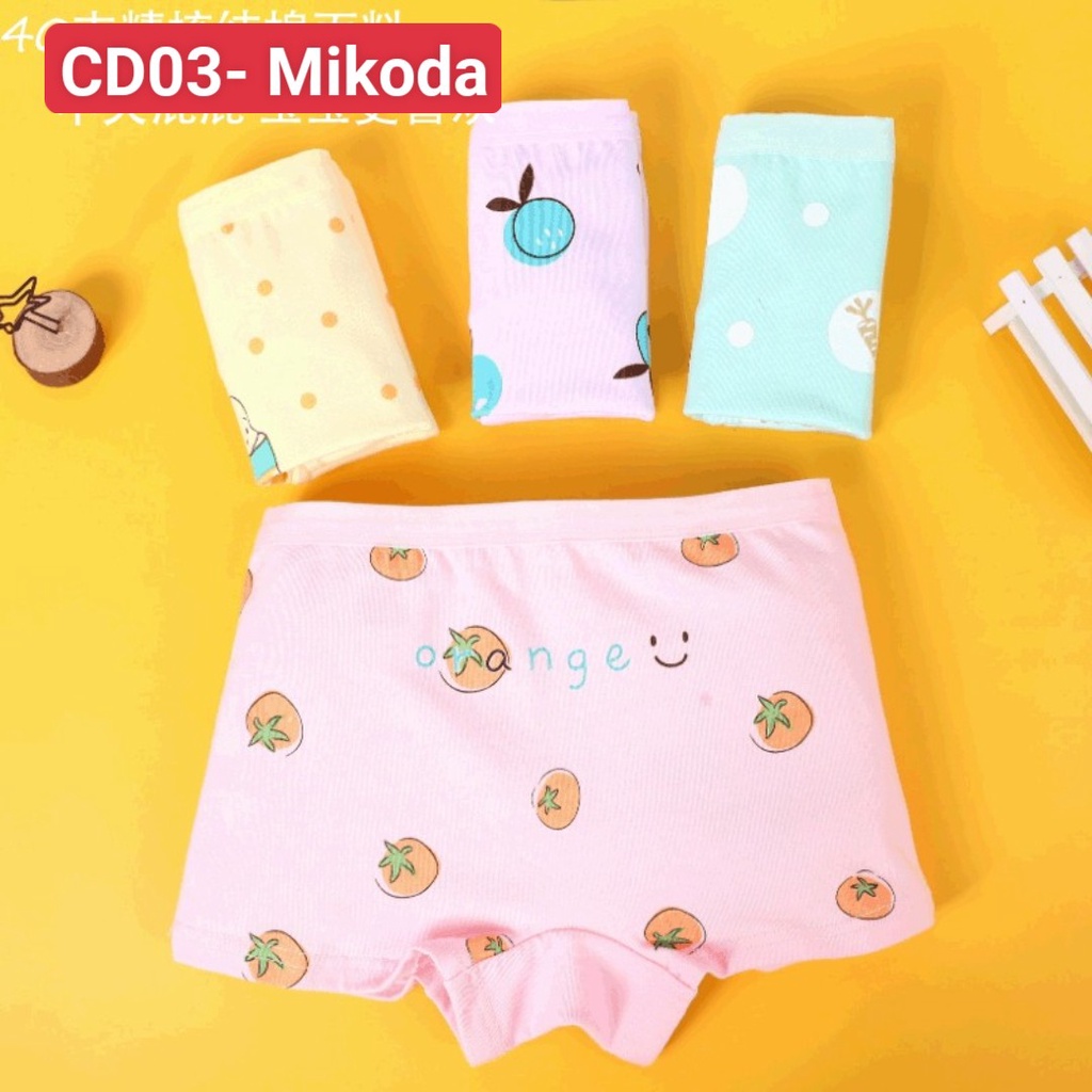 Combo 4 quần chip đùi bé gái, quần lót bé chất cotton mềm mịn kháng khuẩn Mikoda CD03