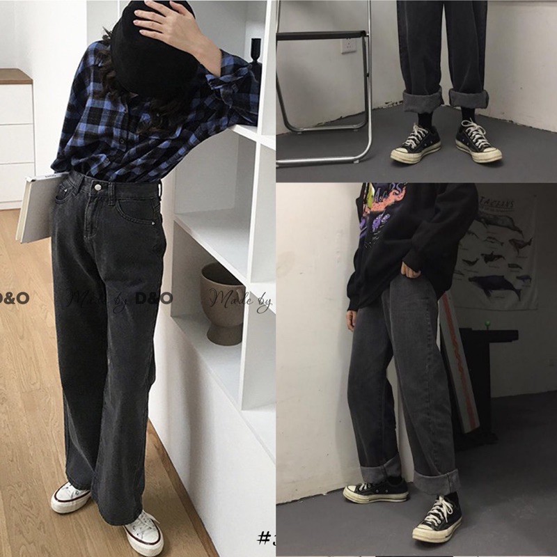 Dáng Suông Dài Chuẩn 105cm QUẦN JEAN NAM/NỮ ỐNG RỘNG - Lưng Siêu Cao Qua Eo, Không Giãn