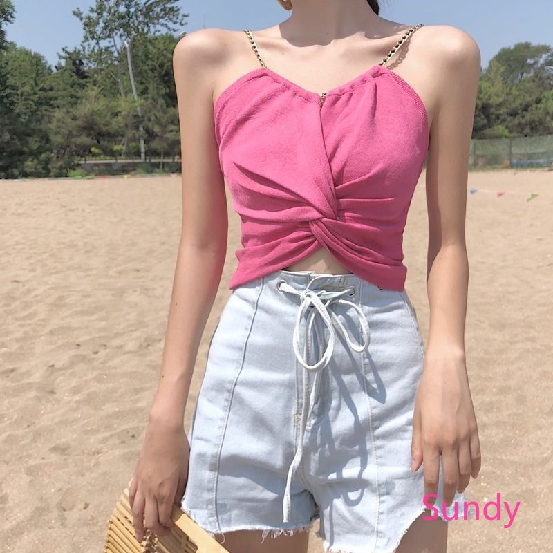 Áo croptop không tay màu trơn xinh xắn cho nữ