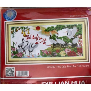 Freeship 99k TQ_Tranh thêu chữ thập hạc - phú quý bình an